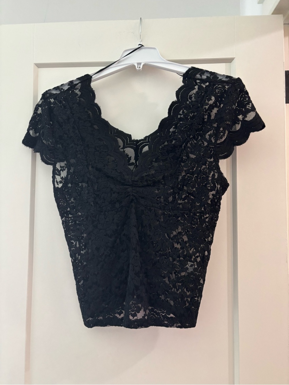 Black Lace Cap-Sleeve Camisole Top